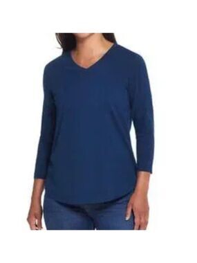 WEATHERPROOF Vintage Dark Blue 3/4 Sleeve V-Neck Top cotton  lend size large